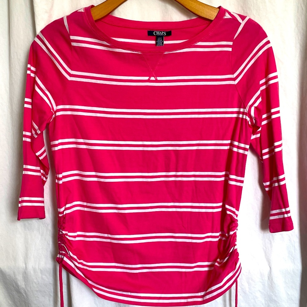 Hot pink & white Chaps — Activewear 3/4 Sleeve Top women’s Large shirt tshirt